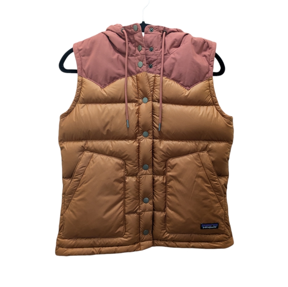 NEW Patagonia Bivy Vest Wood Brown Orange Red Hooded Puffer Size Small